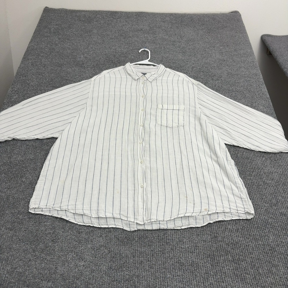 Gap Button Down Shirt Mens XXL White Linen Striped Big Shirt Long Sleeve Casual